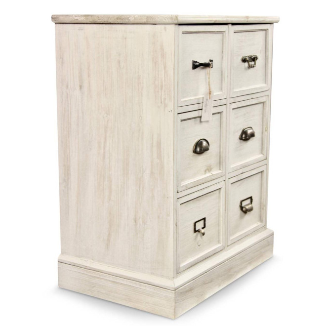 Wochenmöbel Chiffonnier Grainetier Bois 6 Schubladen Cerusé Blanc 58x40.5x76cm