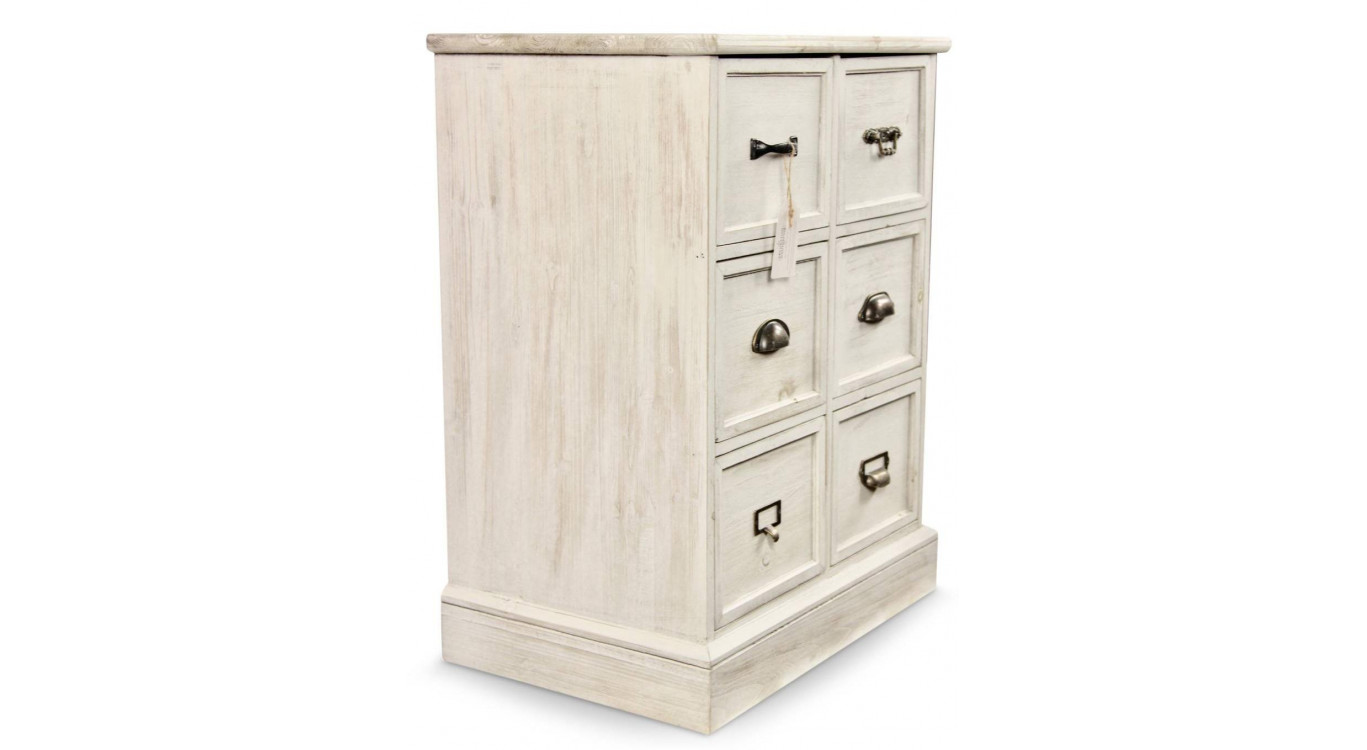 Wochenmöbel Chiffonnier Grainetier Bois 6 Schubladen Cerusé Blanc 58x40.5x76cm