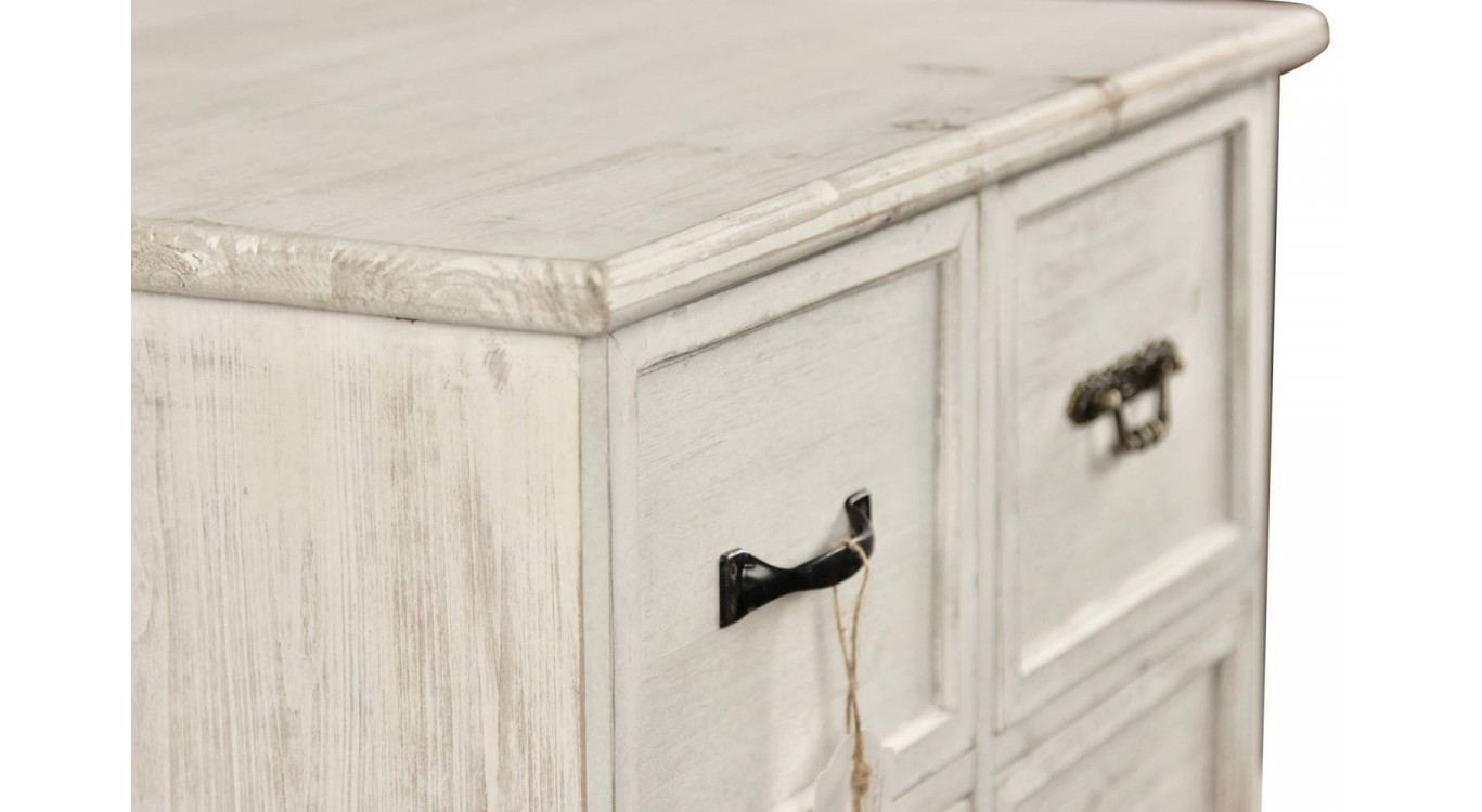 Meuble Semainier Chiffonnier Grainetier Bois 6 Tiroirs Cerusé Blanc 58x40.5x76cm