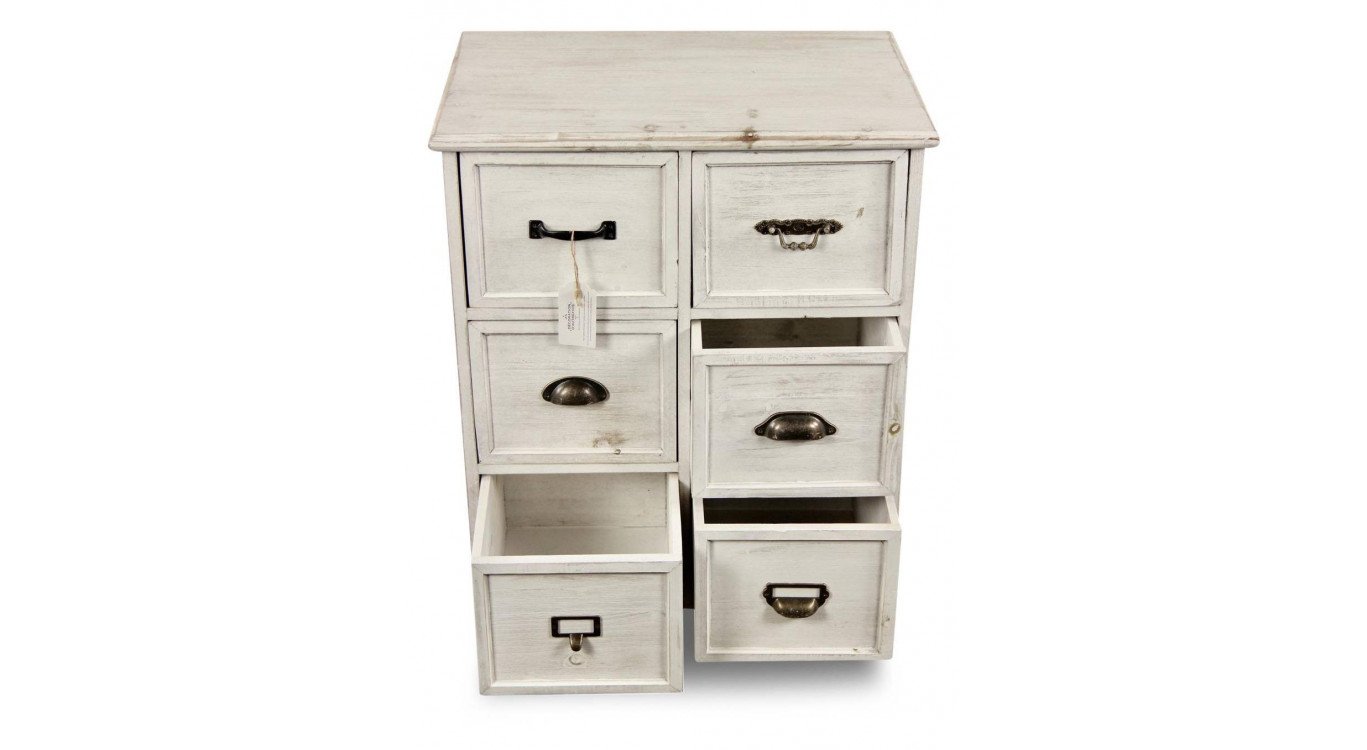 Wochenmöbel Chiffonnier Grainetier Bois 6 Schubladen Cerusé Blanc 58x40.5x76cm