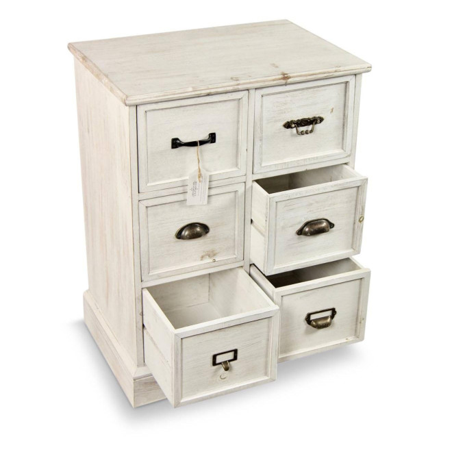 Wochenmöbel Chiffonnier Grainetier Bois 6 Schubladen Cerusé Blanc 58x40.5x76cm