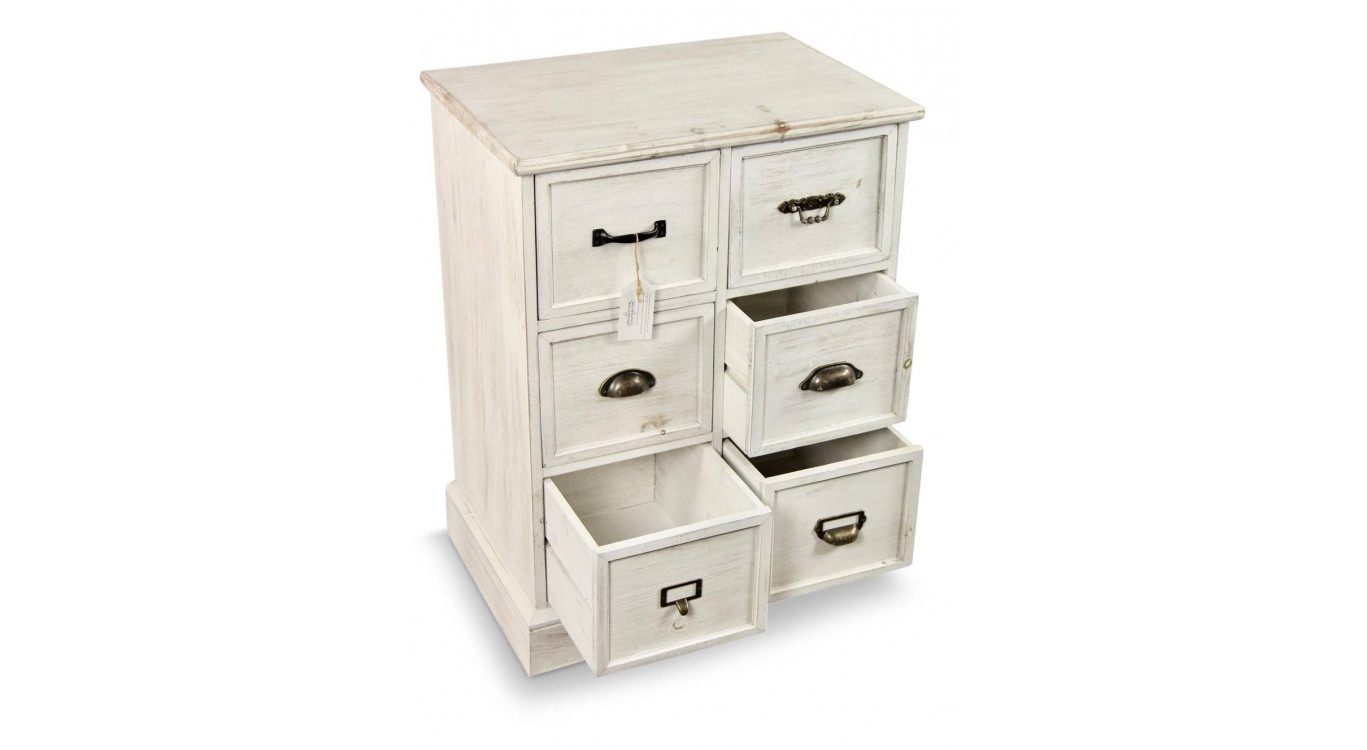 Wochenmöbel Chiffonnier Grainetier Bois 6 Schubladen Cerusé Blanc 58x40.5x76cm