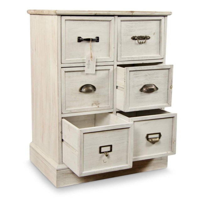 Wochenmöbel Chiffonnier Grainetier Bois 6 Schubladen Cerusé Blanc 58x40.5x76cm