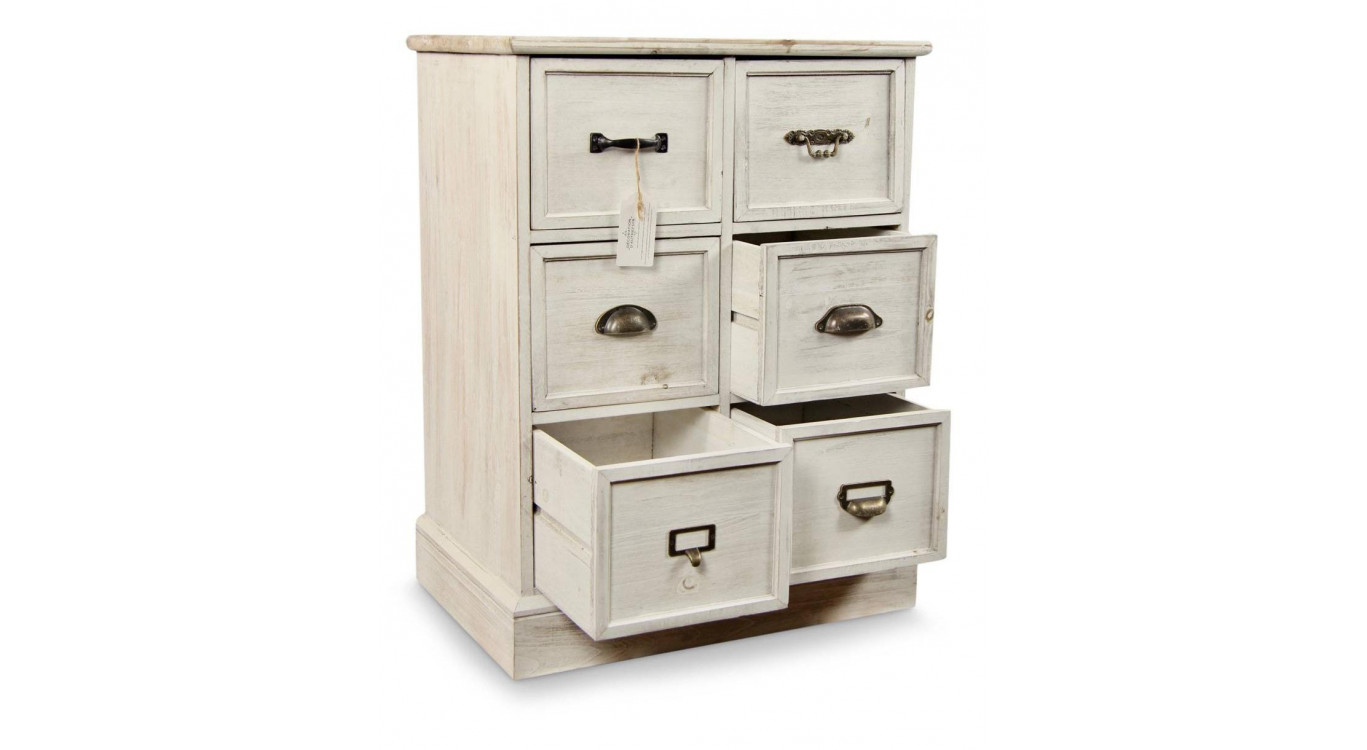 Wochenmöbel Chiffonnier Grainetier Bois 6 Schubladen Cerusé Blanc 58x40.5x76cm