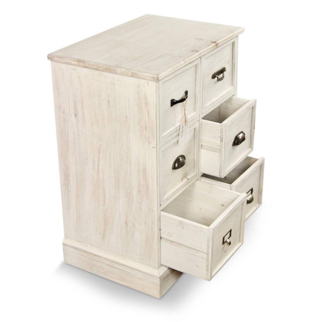 Meuble Semainier Chiffonnier Grainetier Bois 6 Tiroirs Cerusé Blanc 58x40.5x76cm