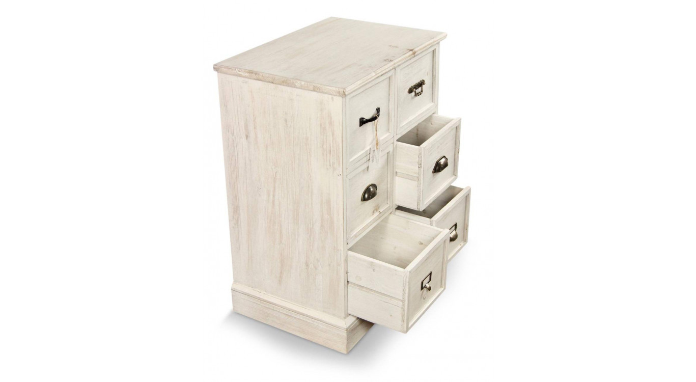 Wochenmöbel Chiffonnier Grainetier Bois 6 Schubladen Cerusé Blanc 58x40.5x76cm
