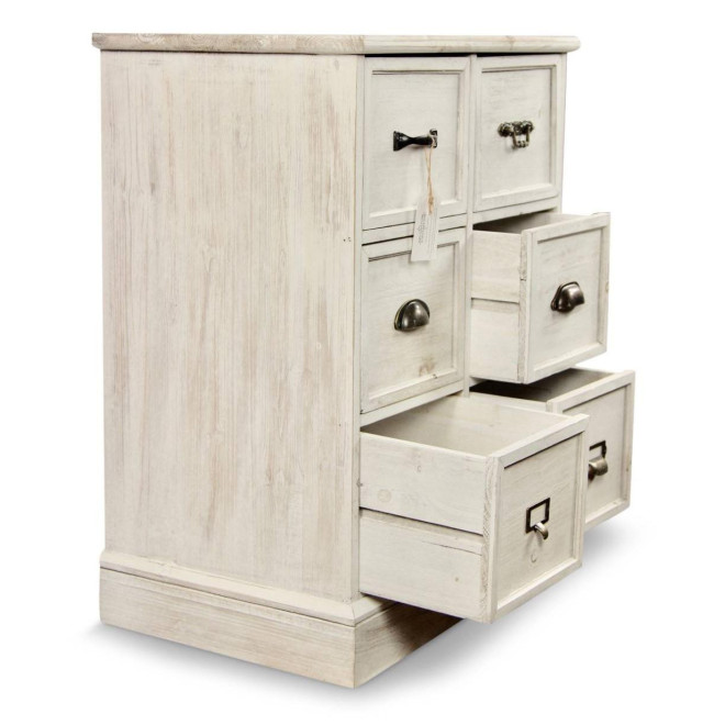 Wochenmöbel Chiffonnier Grainetier Bois 6 Schubladen Cerusé Blanc 58x40.5x76cm