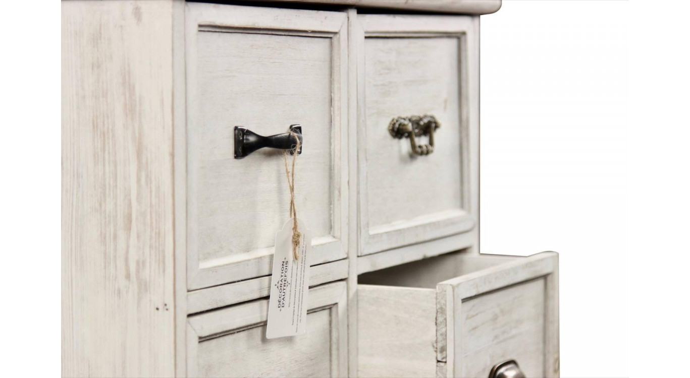 Wochenmöbel Chiffonnier Grainetier Bois 6 Schubladen Cerusé Blanc 58x40.5x76cm