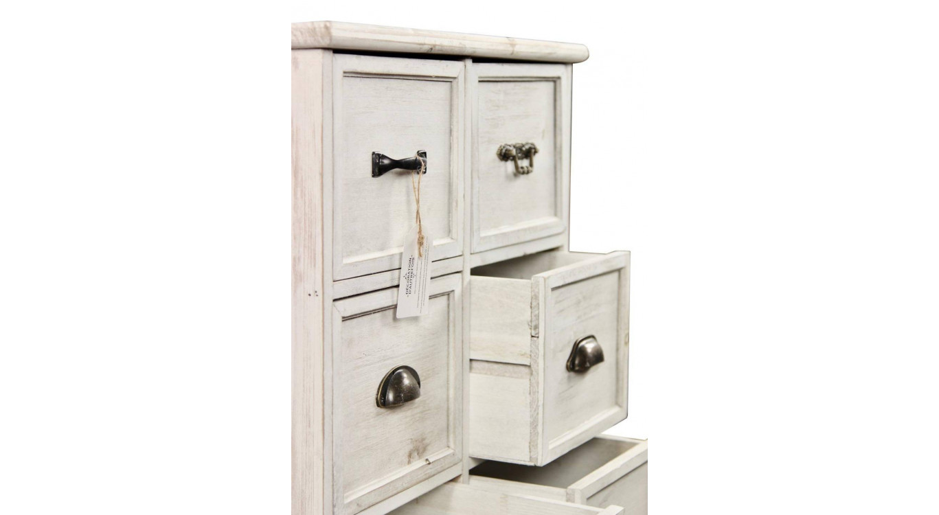Wochenmöbel Chiffonnier Grainetier Bois 6 Schubladen Cerusé Blanc 58x40.5x76cm