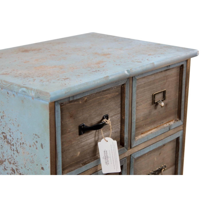 Meuble Semainier Chiffonnier Grainetier Bois 6 Tiroirs Bleu Vieilli 58x40.5x76cm