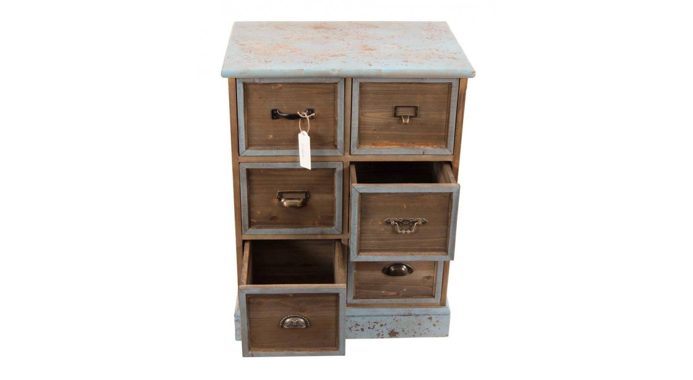 Wochenendmöbel Chiffonnier Grainetier Holz 6 Schubladen Altblau 58x40.5x76cm