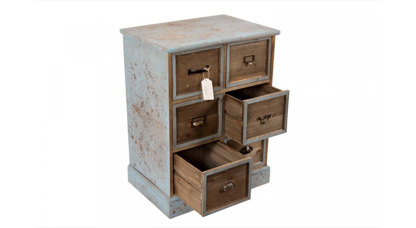 Wochenendmöbel Chiffonnier Grainetier Holz 6 Schubladen Altblau 58x40.5x76cm