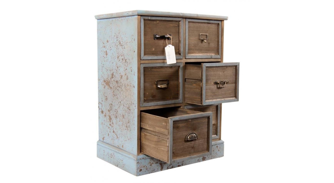 Wochenendmöbel Chiffonnier Grainetier Holz 6 Schubladen Altblau 58x40.5x76cm