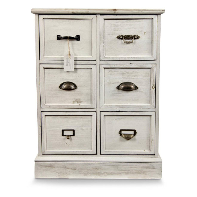 Wochenmöbel Chiffonnier Grainetier Bois 6 Schubladen Cerusé Blanc 58x40.5x76cm