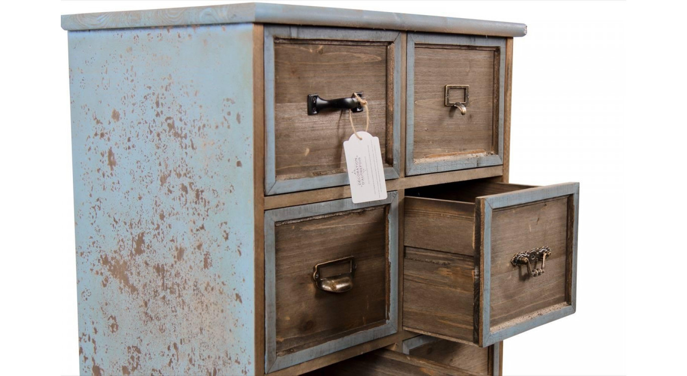 Wochenendmöbel Chiffonnier Grainetier Holz 6 Schubladen Altblau 58x40.5x76cm