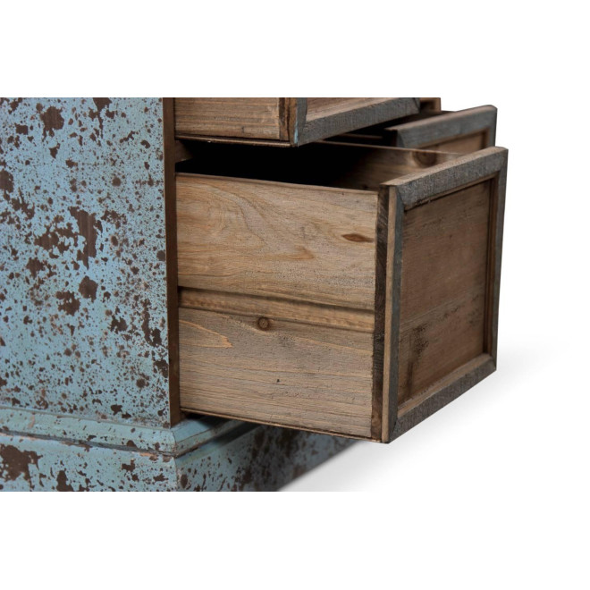 Meuble Semainier Chiffonnier Grainetier Bois 6 Tiroirs Bleu Vieilli Nu 58x40.5x76cm