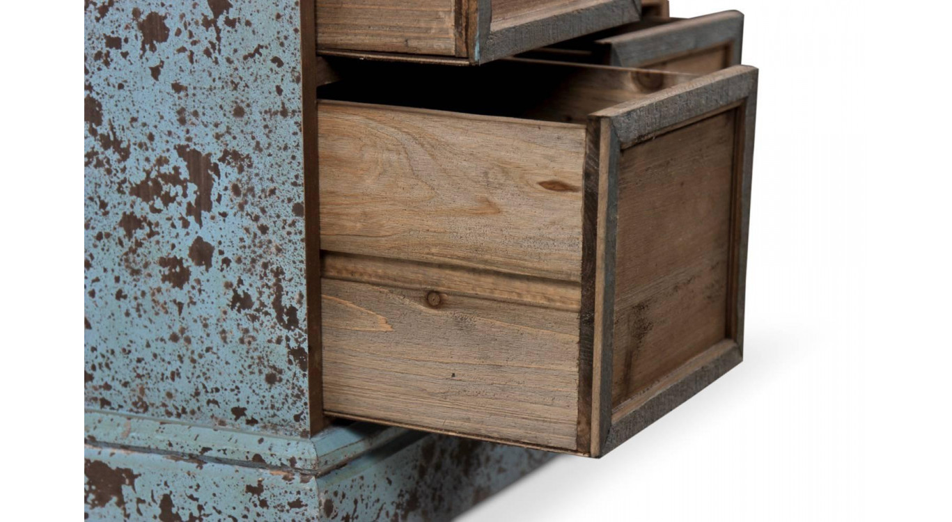 Meuble Semainier Chiffonnier Grainetier Bois 6 Tiroirs Bleu Vieilli Nu 58x40.5x76cm