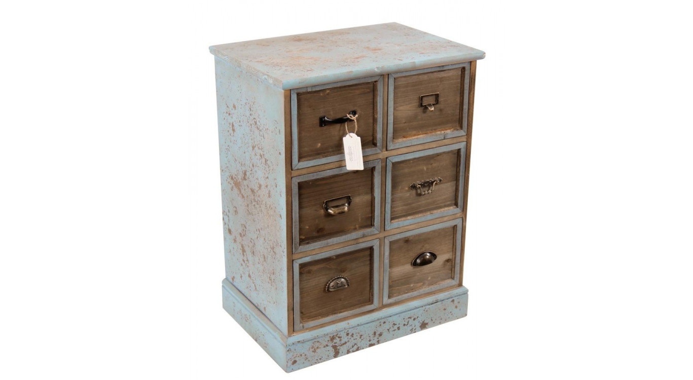 Wochenendmöbel Chiffonnier Grainetier Holz 6 Schubladen Altblau 58x40.5x76cm