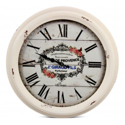 Horloge Ancienne Murale Rose de Provence Métal Blanc 47cm
