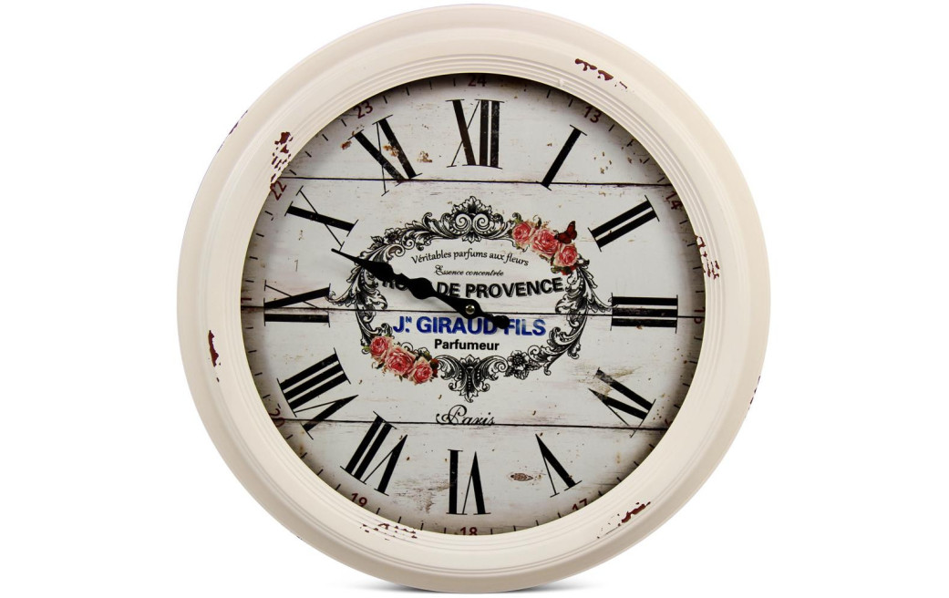 Horloge Ancienne Murale Rose de Provence Métal Blanc 47cm
