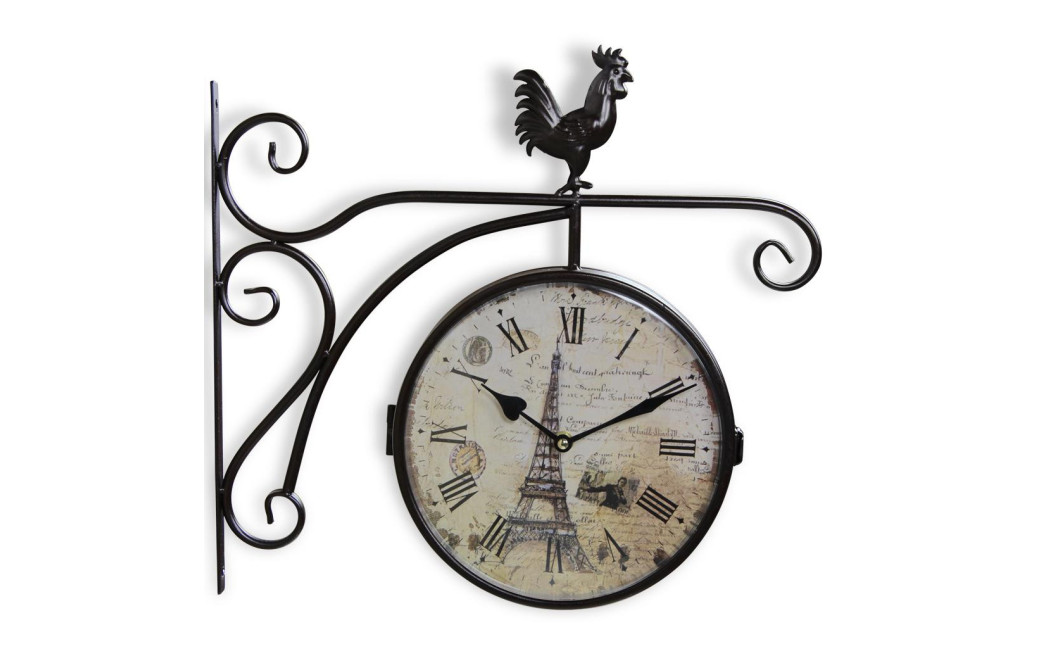 Horloge De Gare Ancienne Double Face Paris Tour Eiffel Fer Forge Blanc 24cm