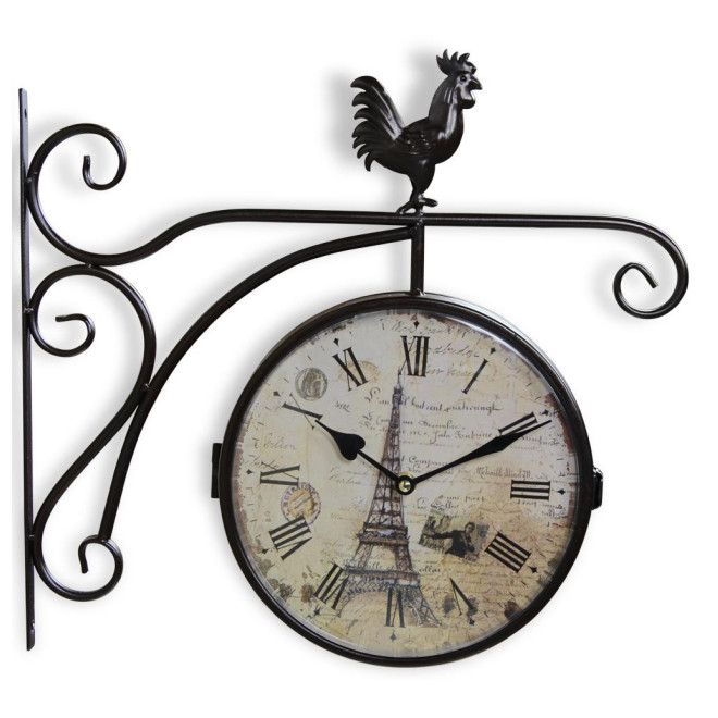 Horloge De Gare Ancienne Double Face Paris Tour Eiffel Fer Forge Blanc 24cm