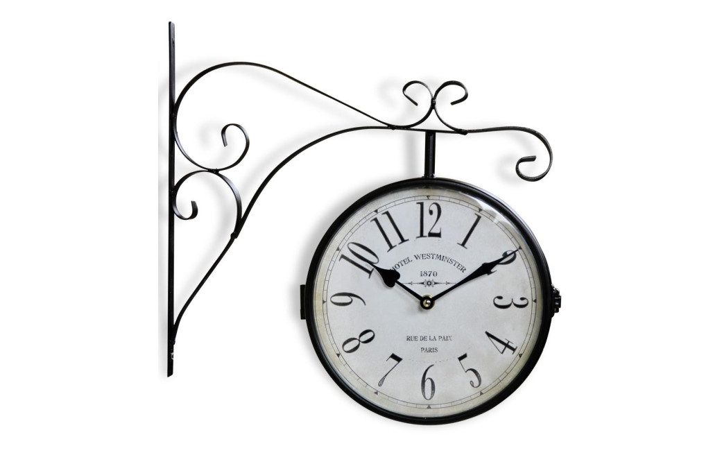 Alte Bahnhofsuhr mit doppeltem Gesicht Hotel Westminster Schmiedeeisen Weiß 24cm