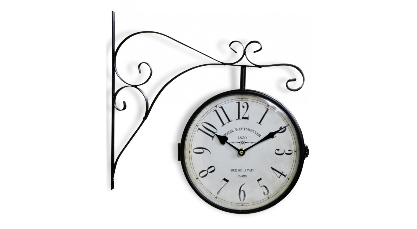 Alte Bahnhofsuhr mit doppeltem Gesicht Hotel Westminster Schmiedeeisen Weiß 24cm