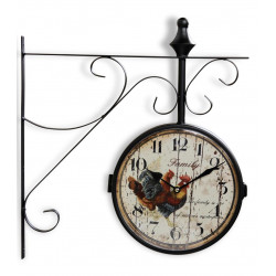 Horloge De Gare Ancienne Double Face Family Coq Fer Forge Blanc 24cm