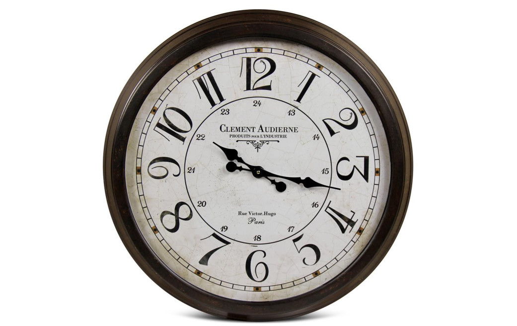 Grande Horloge Ancienne Murale Clément Audierne Métal Blanc 70cm