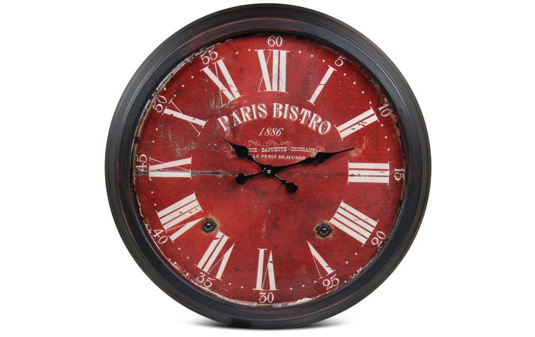 Grande Horloge Ancienne Murale Paris Bistro Métal Rouge-Bordeaux 70cm