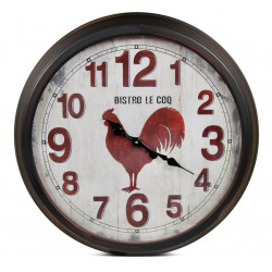 Grande Horloge Ancienne Murale Bistro le Coq Métal Rouge-Bordeaux 70cm