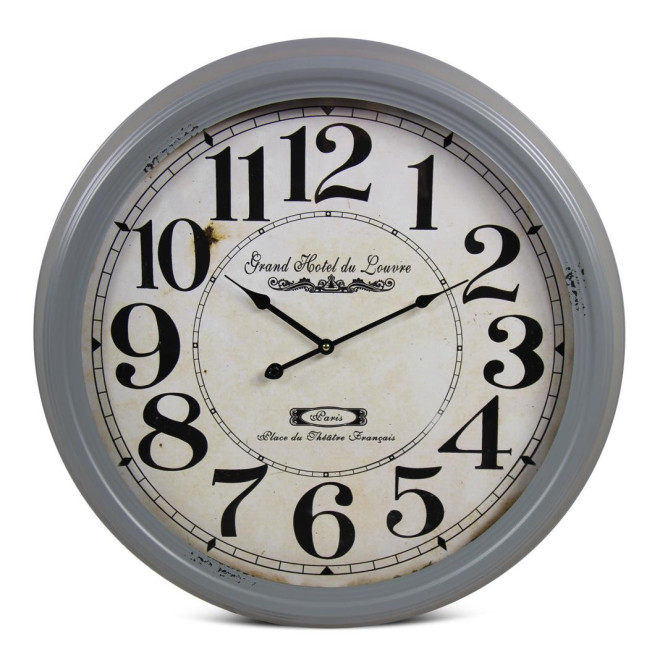 Alte Wanduhr Grand Hôtel du Louvre Graues Metall 62cm