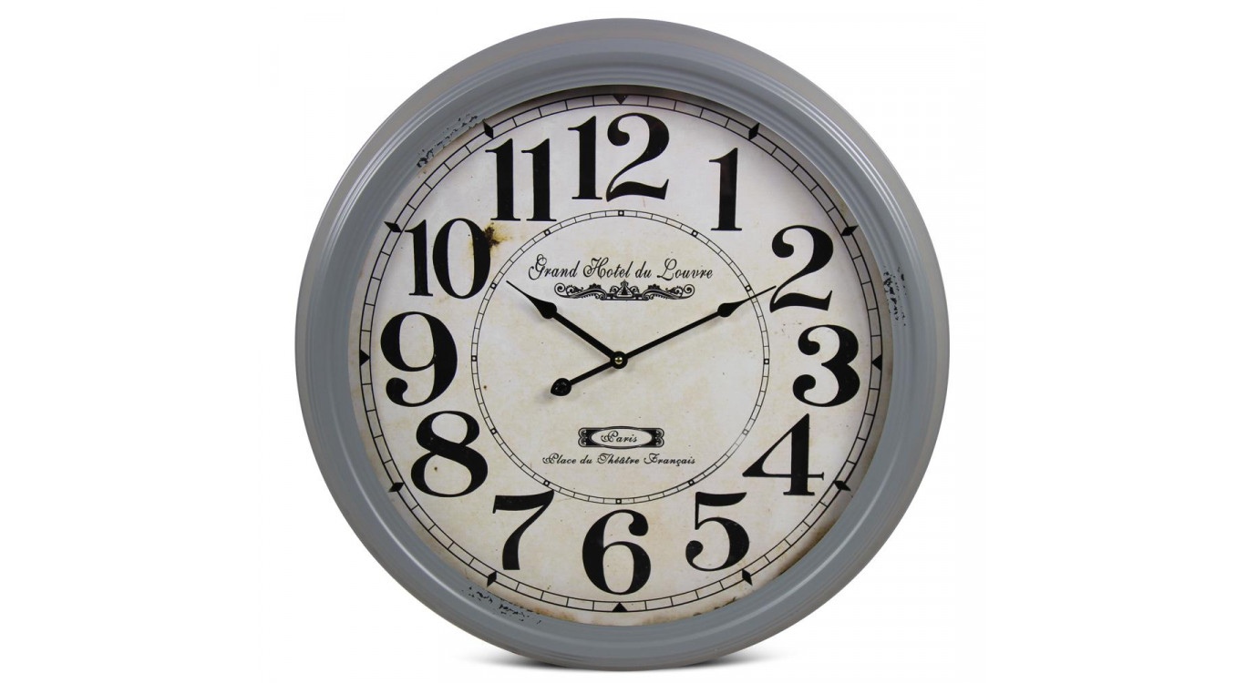 Alte Wanduhr Grand Hôtel du Louvre Graues Metall 62cm