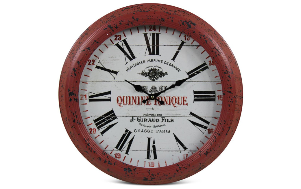 Alte Wanduhr Wasser Chinin Tonikum Metall Rot-Bordeaux 47cm