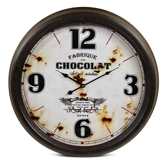 Antike Wanduhr Schokoladenfabrik Metall Weiß 62cm