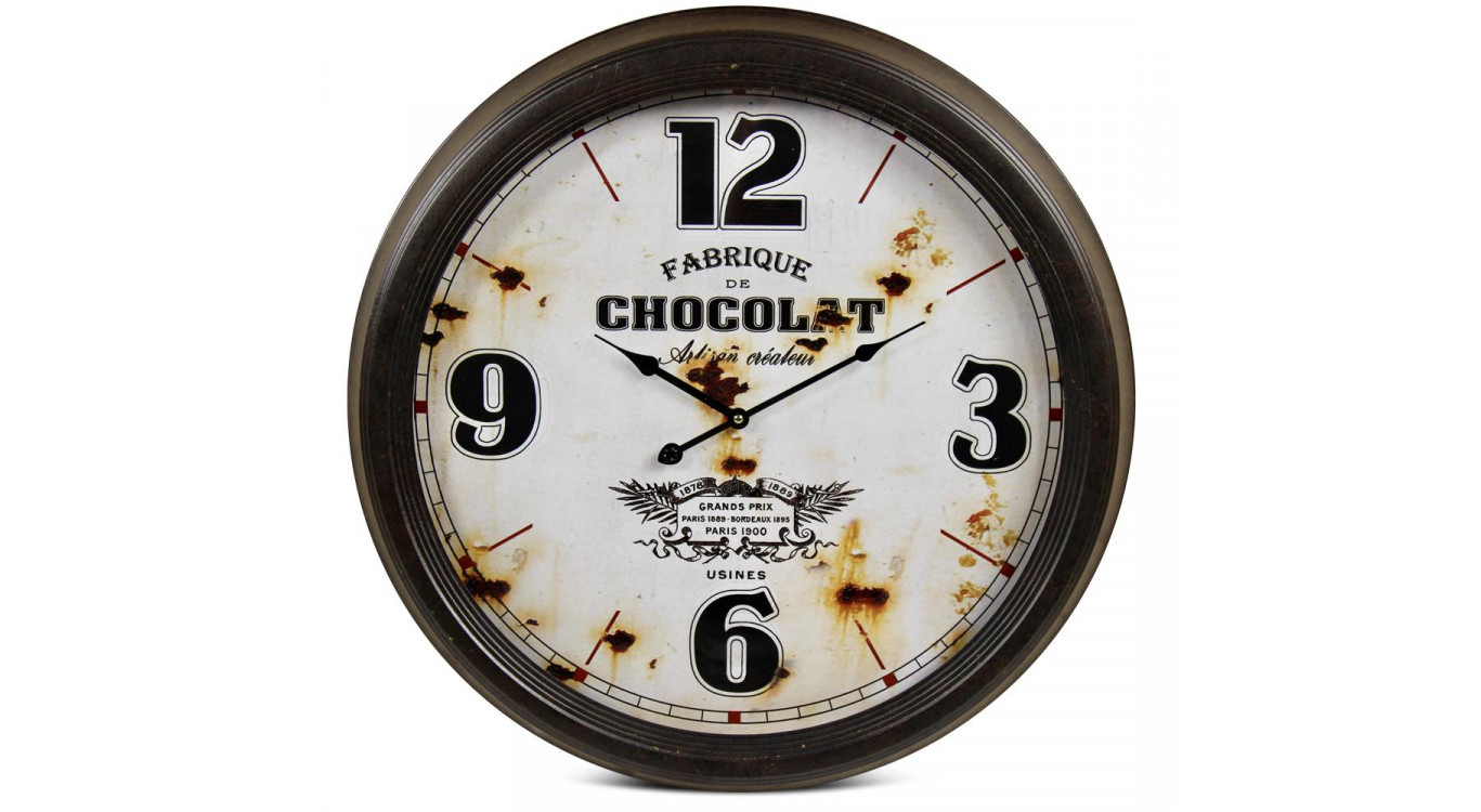 Antike Wanduhr Schokoladenfabrik Metall Weiß 62cm