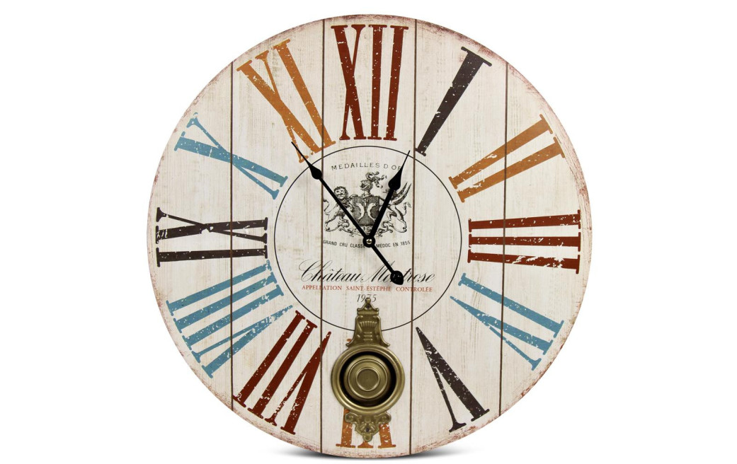 Horloge Ancienne Balancier Château Montrose Bois Blanc 58cm