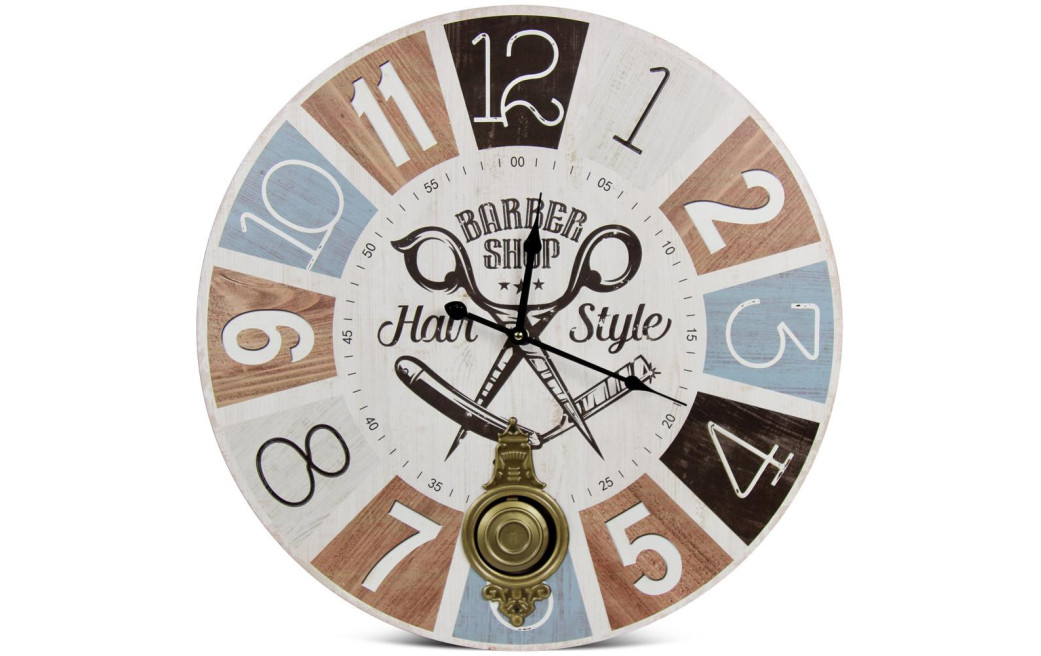Horloge Ancienne Balancier Barber Shop Hair Style Bois Blanc 58cm