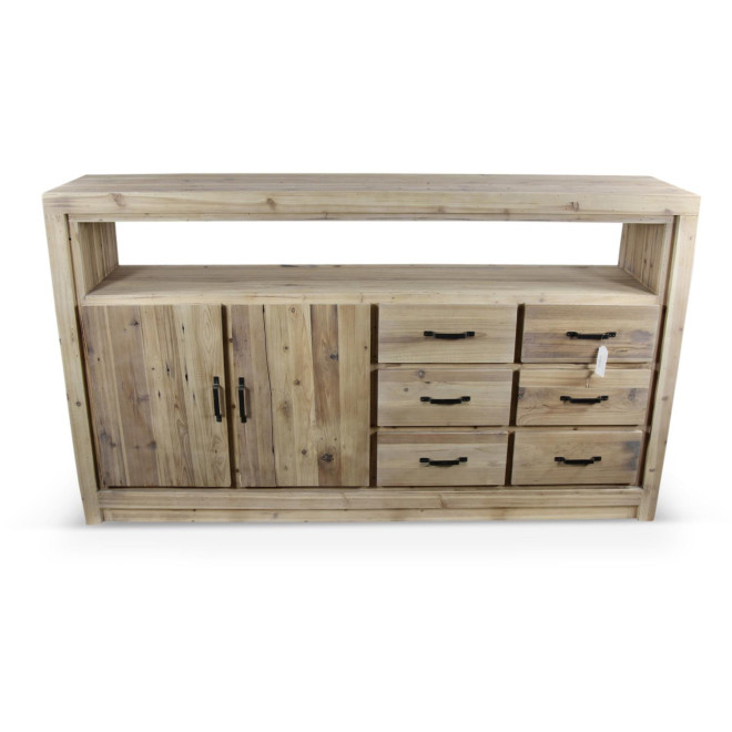 Buffet 6 Tiroirs Bois Naturel 184x40x106cm