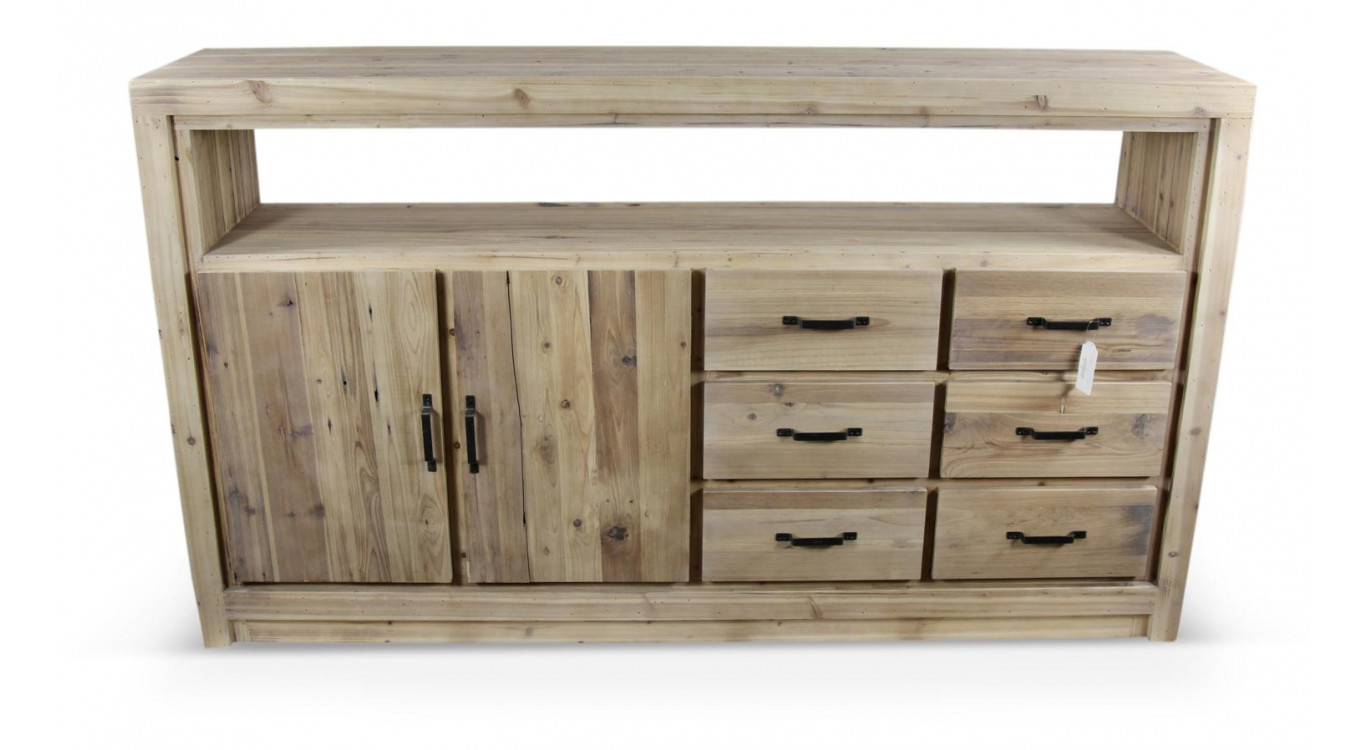 Buffet 6 Tiroirs Bois Naturel 184x40x106cm