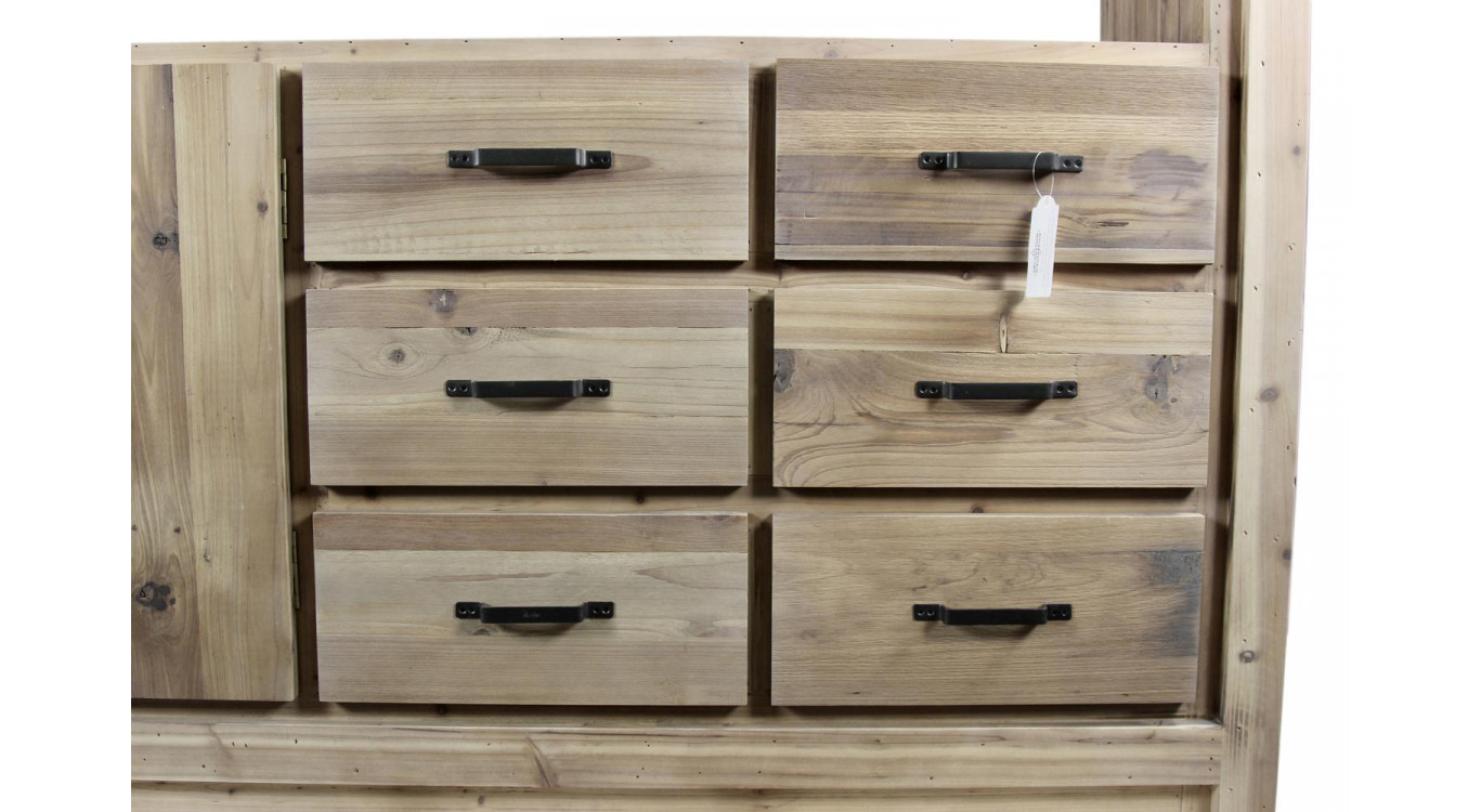 Buffet 6 Tiroirs Bois Naturel 184x40x106cm