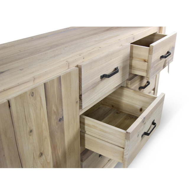 Buffet 6 Tiroirs Bois Naturel 184x40x106cm