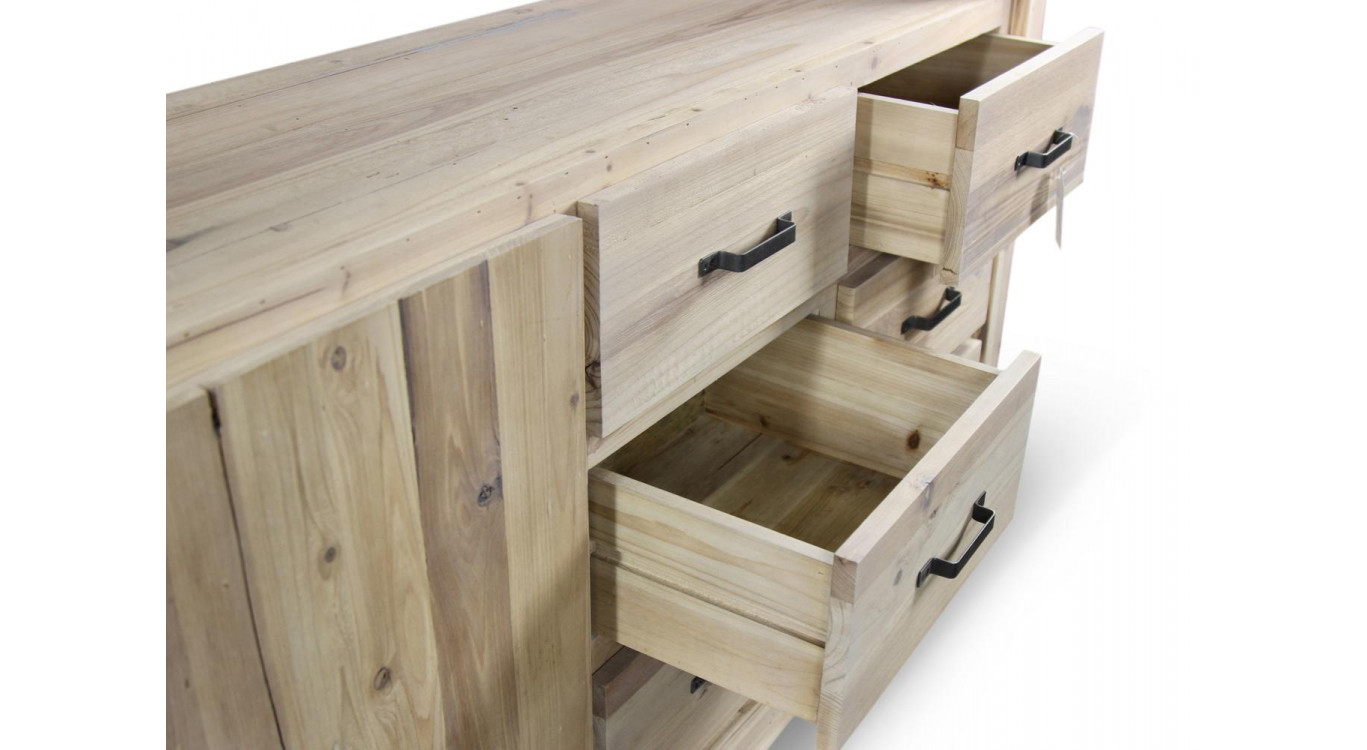 Buffet 6 Tiroirs Bois Naturel 184x40x106cm