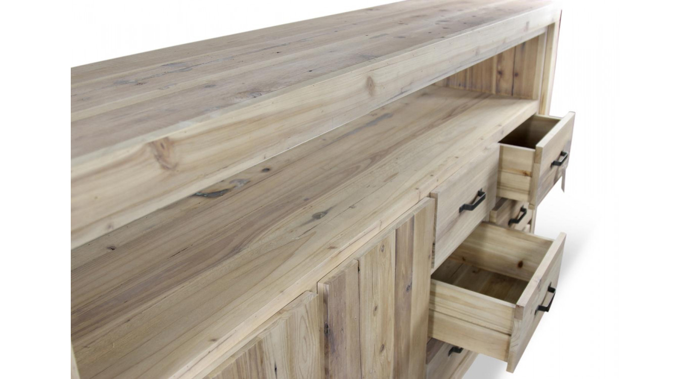 Buffet 6 Tiroirs Bois Naturel 184x40x106cm