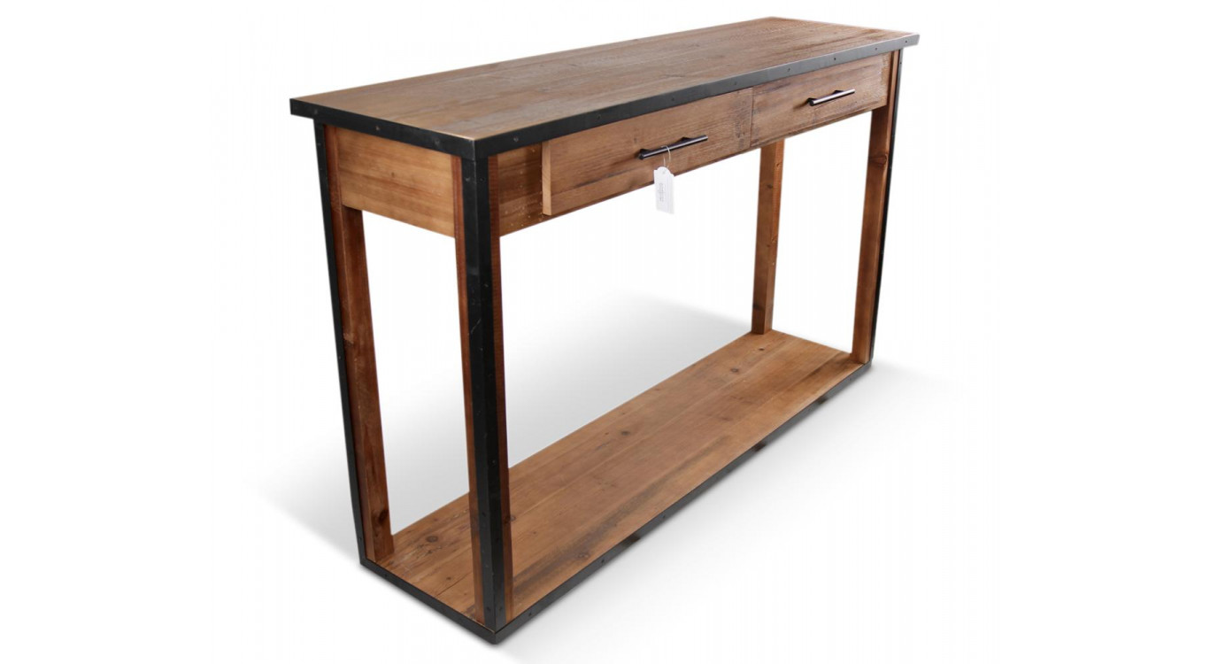Console Drapier 2 Tiroirs Bois Marron 158.5x44.5x96cm