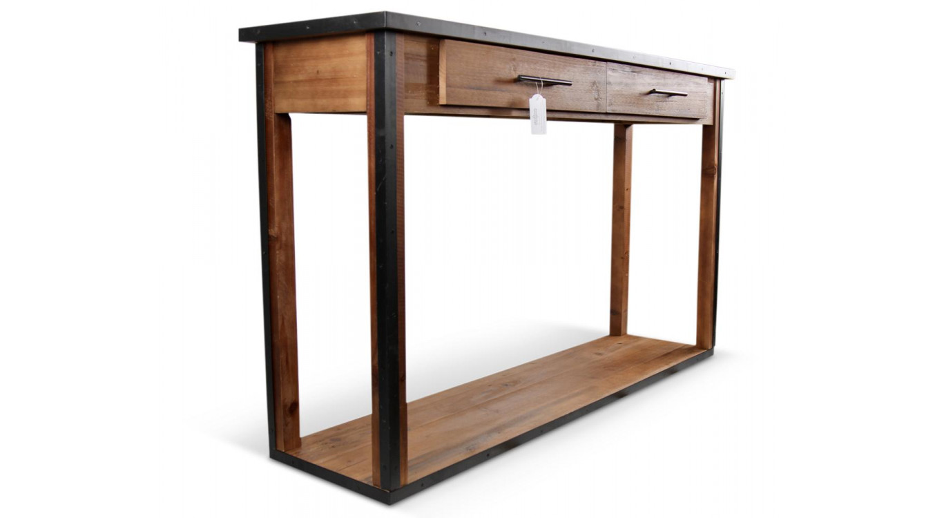 Console Drapier 2 Tiroirs Bois Marron 158.5x44.5x96cm