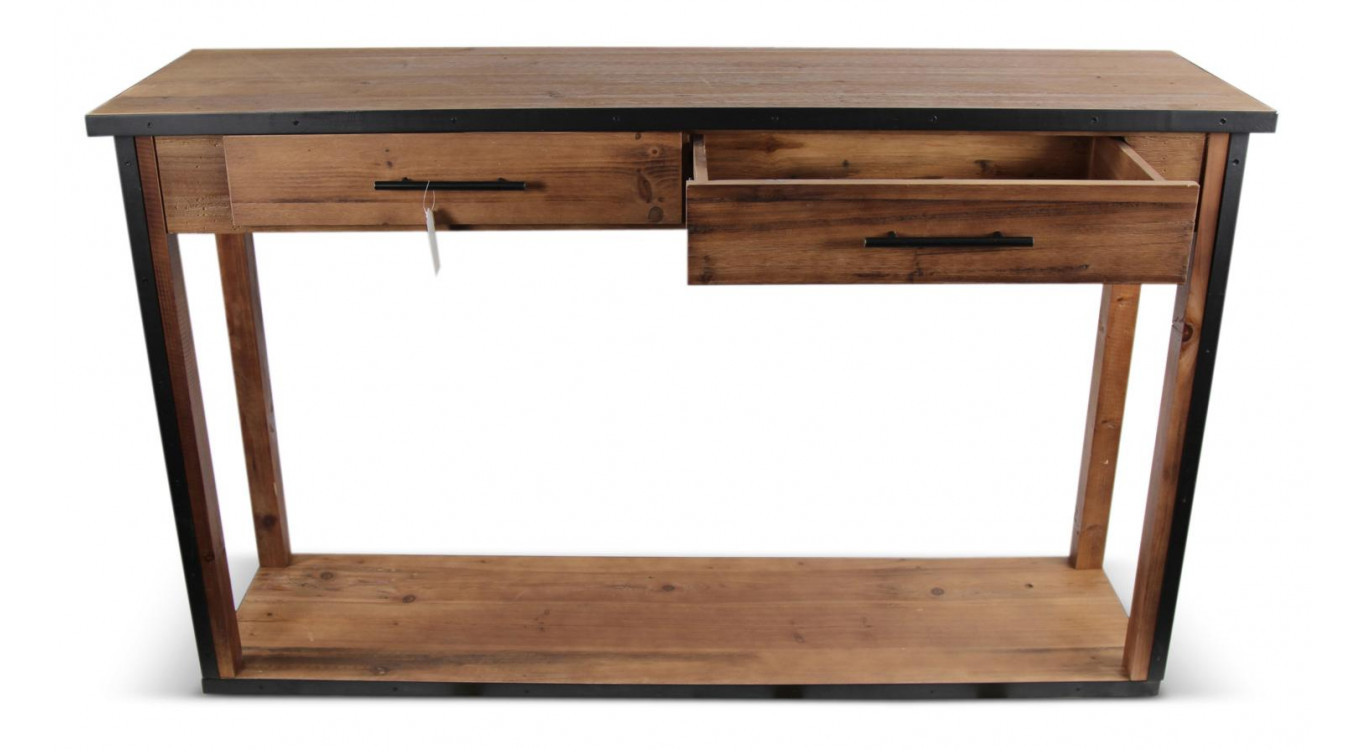 Console Drapier 2 Tiroirs Bois Marron 158.5x44.5x96cm