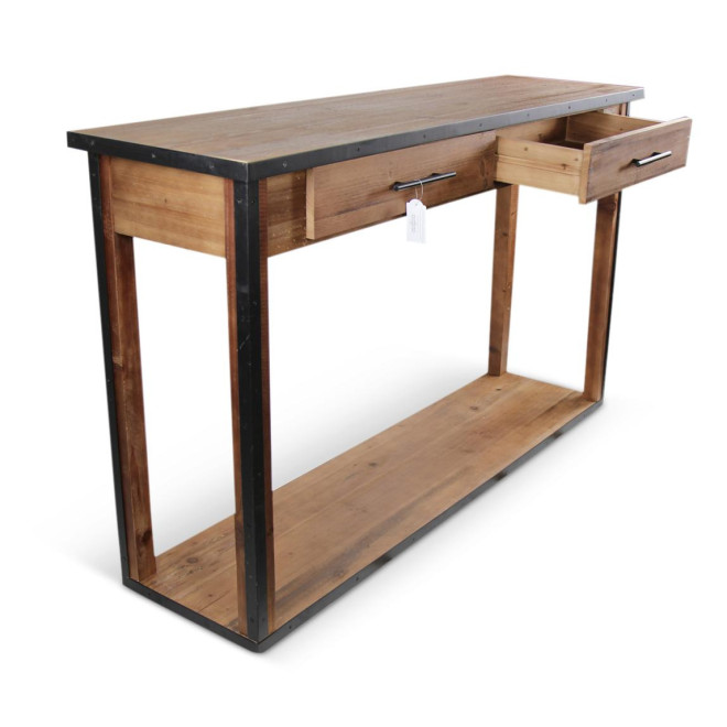 Console Drapier 2 Tiroirs Bois Marron 158.5x44.5x96cm