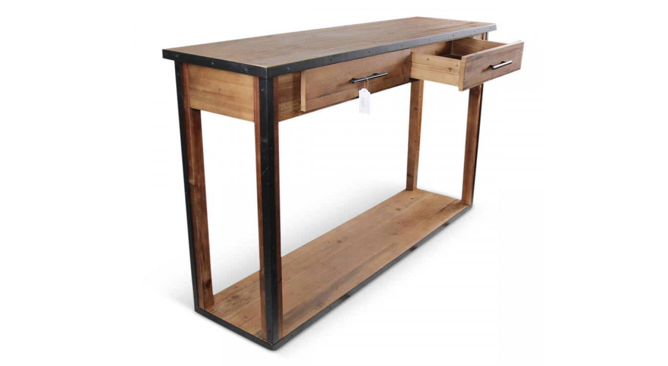 Console Drapier 2 Tiroirs Bois Marron 158.5x44.5x96cm